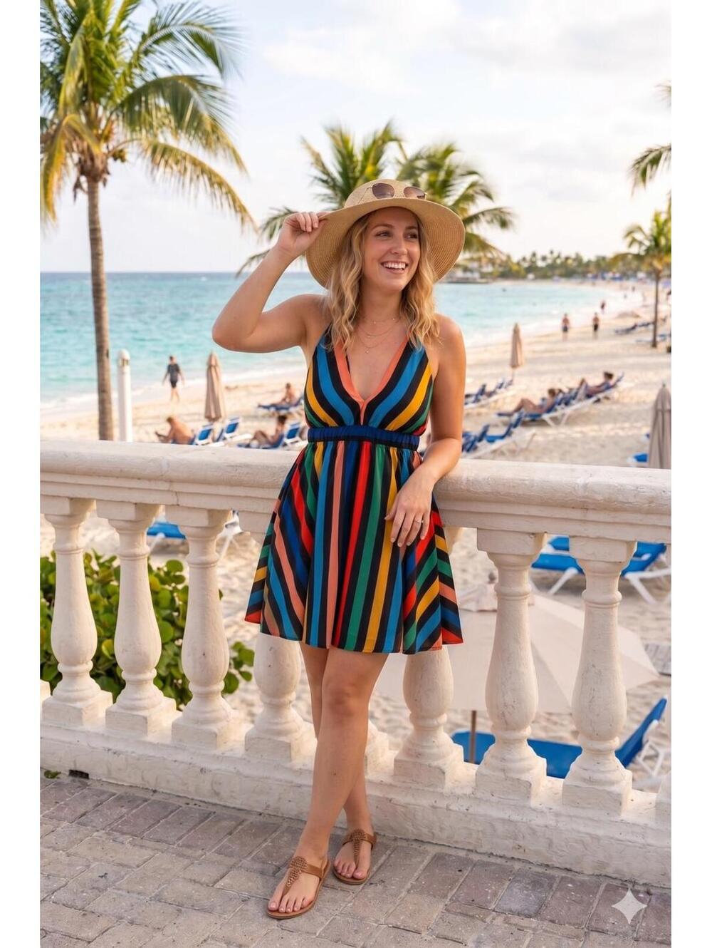 VICI Multi-Stripe Plunging Mini Dress – Small